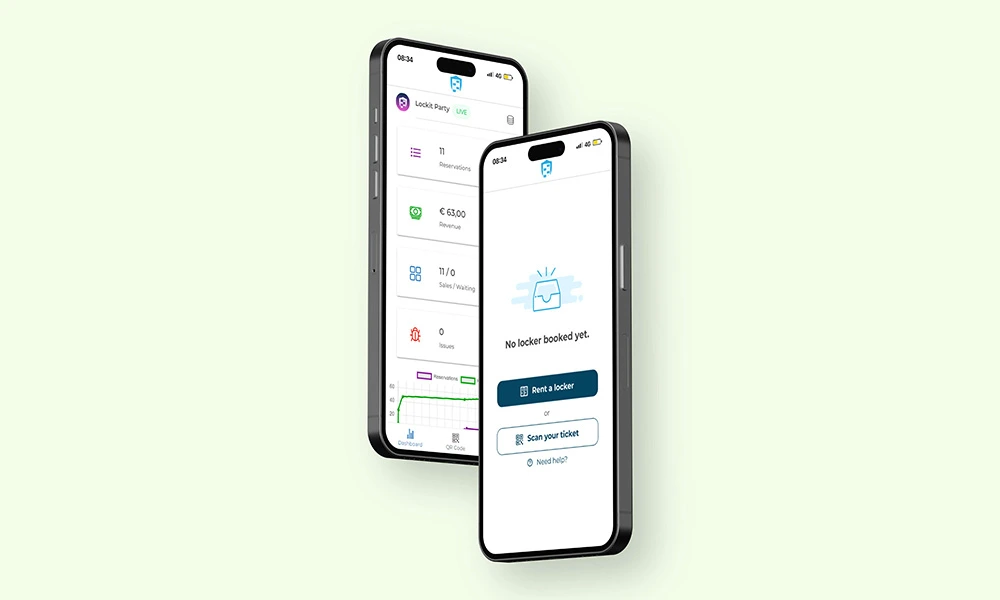 Het dashboard van onze app biedt jou een handig overzicht van jouw statistieken. Hierdoor hebben je altijd een overzicht van het gebruik en de opbrengsten en kan je eventuele problemen snel opmerken. Gebruikers kunnen kiezen tussen het huren van een locker via de app of het scannen van een QR-code die ze aan de kassa hebben gekocht.